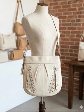b. makowsky Cream Bag with Stud Details